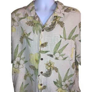 Havana Jack's Cafe 100% Silk XL Cream Hawaiian Button Up Shirt Collared‎ Pocket
